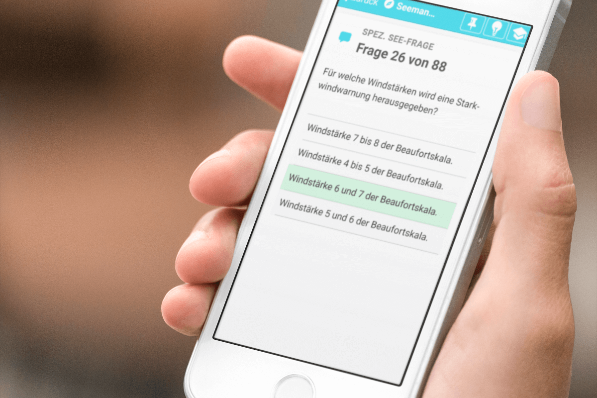 Die schwierigste Frage des SBF-See: "Für welche Windstärken wird eine Starkwindwarnung herausgegeben?" (Fehlerquote: 39,1%)